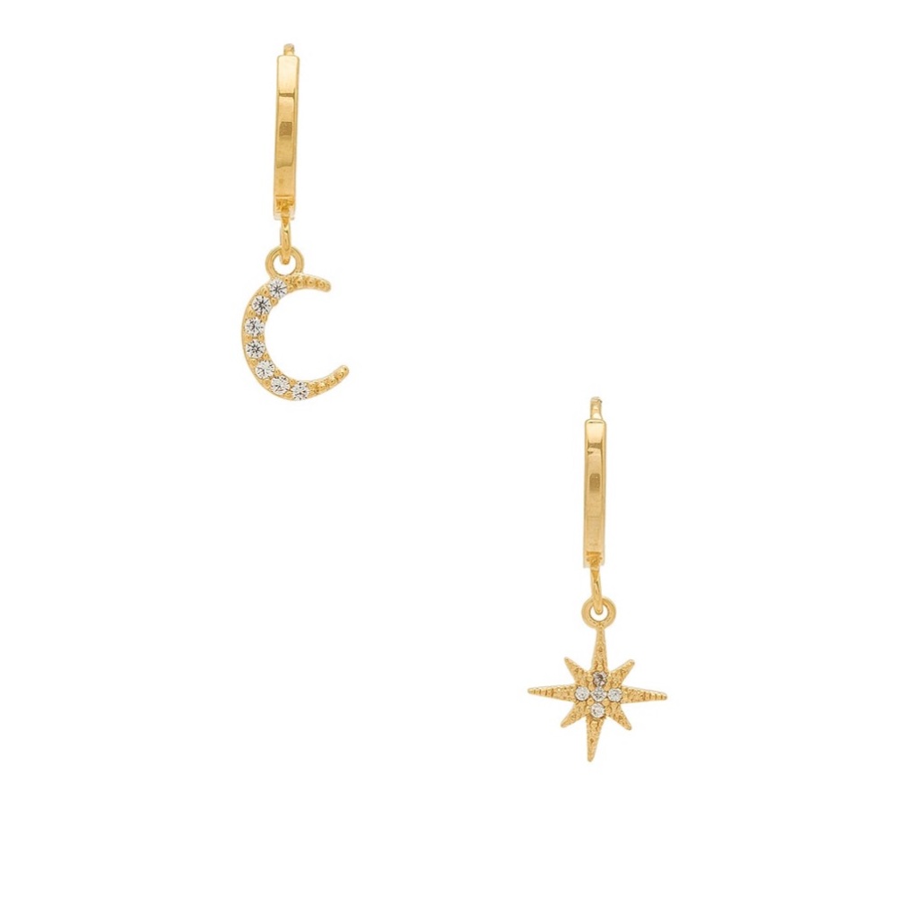 Dainty celestial mini hoops with a moon and star